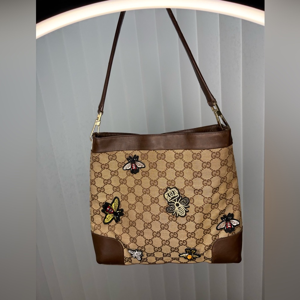 Gucci Tan and Brown Monogram Shoulder Bag
